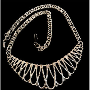 Half Moon Spiral Silver Lace Bib Statement 18" Necklace